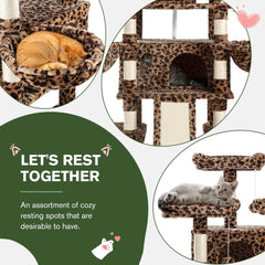 68 Inches Multi-Level Large Cat Tree Tower with Cat Condo/Cozy Plush Cat Perches/Sisal Scratching Posts & Hammocks Leopard Print