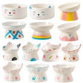 Cat Bowl Ceramic High Foot Oblique Mouth Protects Cervical Spine Dog Food Feeder Prevent Overturning Pet Rice Bowl Snack Bowl