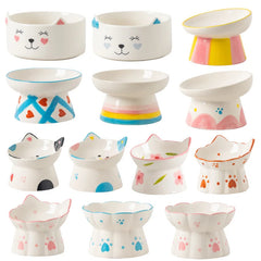 Cat Bowl Ceramic High Foot Oblique Mouth Protects Cervical Spine Dog Food Feeder Prevent Overturning Pet Rice Bowl Snack Bowl