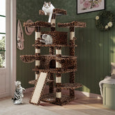 68 Inches Multi-Level Large Cat Tree Tower with Cat Condo/Cozy Plush Cat Perches/Sisal Scratching Posts & Hammocks Leopard Print