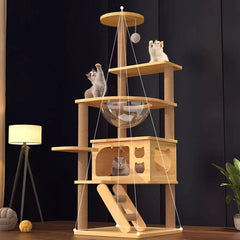 Luxurious Wooden Cat Scratching Post Sturdy Toys Tree House Comfortable Cat Towers Sisal Arranhador Para Gato Pet Products LVPK