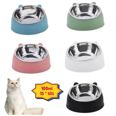 100ML/400ML Cat Dog Bowl 15 Degrees Raised Non Slip Stainless Steel Puppy Drinking Water Feeder Safeguard Neck Pet Accessories