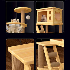 Luxurious Wooden Cat Scratching Post Sturdy Toys Tree House Comfortable Cat Towers Sisal Arranhador Para Gato Pet Products LVPK