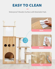 Modern Cat Tree for Large Cat Wood Heavy Duty with Scratch Post for Indoor Big Cats 51 Extra Tall Cat Condo Sturdy Frisco Castle