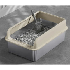 High fence oversized cat toilet semi-enclosed litter box, large litter box provides plenty of space to move around(khaki)