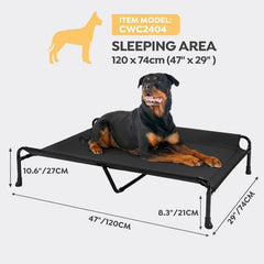 Cooling Elevated Dog Bed, Raised Dog Beds for Large Dogs, Outdoor Dog Bed with Guardrail, Upgraded Non-Slip Feet