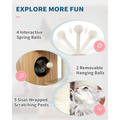 Modern Cat Tree for Large Cat, Wood Cat Tower Heavy Duty with Scratch Post for Indoor Big Cats, 51" Extra Tall Cat Condo Sturdy