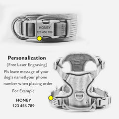 Personalized Harness and Leash for Dogs Adjustable No Pull Dog Harness Set with Poop Bag Holder Walking Bag Pet Collar Leash Set