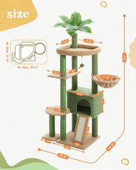 53'' Cat Tree for Indoor Cats, Large Condo,Sisal Scratching Posts,Hammock & Perch, Fresh Cactus Design,Sturdy, Multi-Level