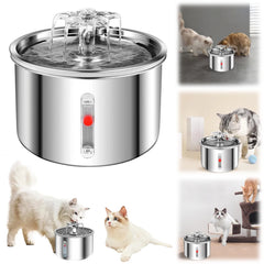 2L Stainless Steel Pet Water Feeder Cat Automatic Water Fountain Electric Mute for Cat Dog Filter Fountain Smart Drinking Bowl