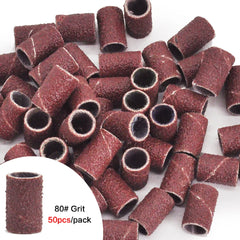 100/50pcs Sanding Cap Bands for Electric Manicure Machine 180/120/80 Grit Nail Drill Grinding Bit Files Pedicure Tool Set Brown