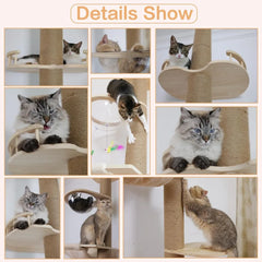 Floor to Ceiling Cat Tree Height 50-120 in Adjustable Cat Tower 5 Tier Hemp Scratching Post High Sturdy Cat Activity