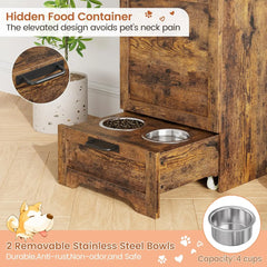 Dog Feeding Station with 2 Elevated Dog Bowls, Pet Feeding Station,Flip Top Dog Food Storage Cabinet