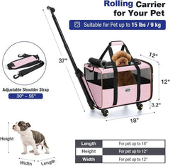 Wheeled Pet Carrier Airline Approved, Small Dog Carrier for Puppy and Kitten 15 Lbs, Pet Carrier for Cat, Soft Cat Carri