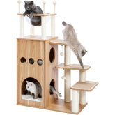 Modern Cat Tree for Large Cat, Wood Cat Tower Heavy Duty with Scratch Post for Indoor Big Cats, 51" Extra Tall Cat Condo Sturdy