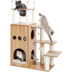 Modern Cat Tree for Large Cat, Wood Cat Tower Heavy Duty with Scratch Post for Indoor Big Cats, 51" Extra Tall Cat Condo Sturdy