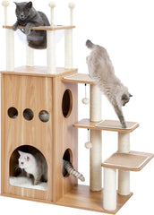 Modern Cat Tree for Large Cat Wood Heavy Duty with Scratch Post for Indoor Big Cats 51 Extra Tall Cat Condo Sturdy Frisco Castle