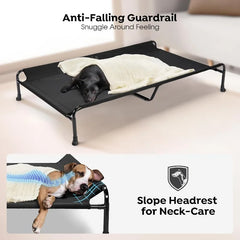 Cooling Elevated Dog Bed, Raised Dog Beds for Large Dogs, Outdoor Dog Bed with Guardrail, Upgraded Non-Slip Feet