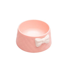 2pcs Round Bowl Pet Dog Cat Feeder Creative Food Dish Plastic Pet Feeding Bowl with A Bow-knot Decor(Pink)