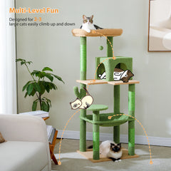 Cactus Cat Tree Tower for Large Cats with Metal Plush Big Hammock for Indoor Cats with 2 Door Condo House with Large Top Perch