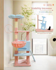 PAWZ Road Flower Cat Tree, Cat Tower with Steel Frame Hammock and 7 Scratching Posts, Tall Cat Tree with 2 Condos and Perches fo