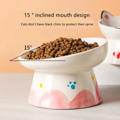 Cat Bowl Ceramic High Foot Oblique Mouth Protects Cervical Spine Dog Food Feeder Prevent Overturning Pet Rice Bowl Snack Bowl