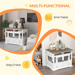 Dog Crate, Side End Table with Storage Modern Wooden Dog Kennel Furniture with Double Doors for Small and Medium Pet, Dog Crate