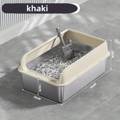 High fence oversized cat toilet semi-enclosed litter box, large litter box provides plenty of space to move around(khaki)