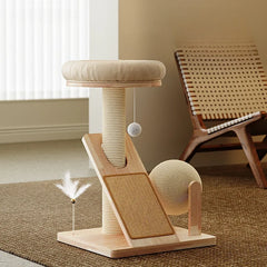 Multifunctional Cat Scratch Board Solid Wood Scratching Posts Kitten Toys Sturdy Durable Pet Nest Space-Saving Cat Scratcher