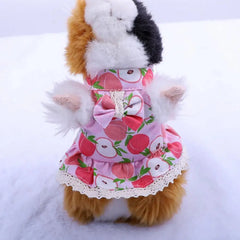 1 Set Rabbit Clothes Leash Lace Hem Bowknot Peach Print Pet Rabbit Hamster Traction Rope Pet Supplies Hamster Harness Dress