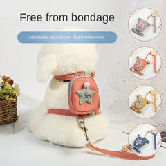 Pet Dog Leash Backpack Chest Strap Teddy Puppy Harness Dogs and Cat Adjustable Chain Rope Collar Outdoor Travel Snacks Bag