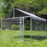 Outdoor Dog Kennel with Roof, Large Dog Run Enclosure, Outside Heavy Duty Dog Pens House Pet Playpen with Galvanized Chain Link
