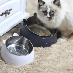 100ML/400ML Cat Dog Bowl 15 Degrees Raised Non Slip Stainless Steel Puppy Drinking Water Feeder Safeguard Neck Pet Accessories