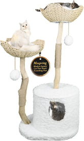 Cat-Tree Tower Modern Cat Furniture Real Wood Branch Scratching Post Large Cat Condo Multi-Cat Perch White 46”