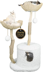 Cat-Tree Tower Modern Cat Furniture Real Wood Branch Scratching Post Large Cat Condo Multi-Cat Perch White 46”