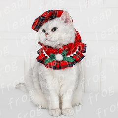 Cat Christmas Hat Collar Bib Dog Ornaments Clothes Knitting Dress Up Pet Santa Hat Scarf Collar