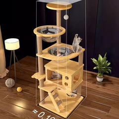 Luxurious Wooden Cat Scratching Post Sturdy Toys Tree House Comfortable Cat Towers Sisal Arranhador Para Gato Pet Products LVPK