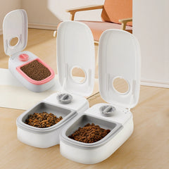 LMZOE Automatic Pet Timed Feeder Single/Double Bowl 350Ml Capacity Wet Dry Smart Food Container Auto Feeder For Cat