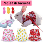 1 Set Rabbit Clothes Leash Lace Hem Bowknot Peach Print Pet Rabbit Hamster Traction Rope Pet Supplies Hamster Harness Dress