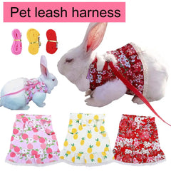 1 Set Rabbit Clothes Leash Lace Hem Bowknot Peach Print Pet Rabbit Hamster Traction Rope Pet Supplies Hamster Harness Dress