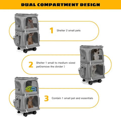 Amazon trending hot product travel wheels stroller rolling trolley pet carrier Oxford Weekend pet carrier with wheels for 2 cats