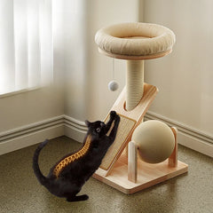 Multifunctional Cat Scratch Board Solid Wood Scratching Posts Kitten Toys Sturdy Durable Pet Nest Space-Saving Cat Scratcher