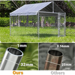 Outdoor Dog Kennel with Roof, Large Dog Run Enclosure, Outside Heavy Duty Dog Pens House Pet Playpen with Galvanized Chain Link
