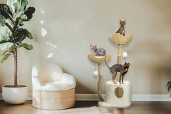 Cat-Tree Tower Modern Cat Furniture Real Wood Branch Scratching Post Large Cat Condo Multi-Cat Perch White 46”