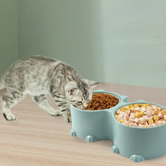 Pet Water And Food Bowl Set Cat Design Tall Cat Feeding Bowls Elevated Puppy Bowls Tilted Raised Protective Bowl Pet Supplies