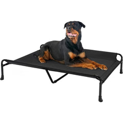 Cooling Elevated Dog Bed, Raised Dog Beds for Large Dogs, Outdoor Dog Bed with Guardrail, Upgraded Non-Slip Feet