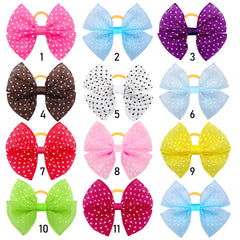 12PCS Lace Dogs Hair Bows With Dotted Dog Hair Rubber Bands Colorful Grooming Dog Hair Bowknot For Puppy Pet Products Pet Items