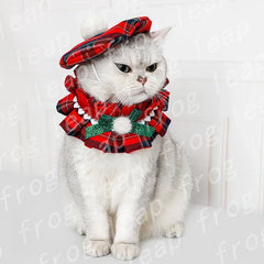 Cat Christmas Hat Collar Bib Dog Ornaments Clothes Knitting Dress Up Pet Santa Hat Scarf Collar