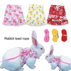 1 Set Rabbit Clothes Leash Lace Hem Bowknot Peach Print Pet Rabbit Hamster Traction Rope Pet Supplies Hamster Harness Dress