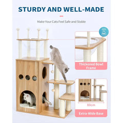 Modern Cat Tree for Large Cat, Wood Cat Tower Heavy Duty with Scratch Post for Indoor Big Cats, 51" Extra Tall Cat Condo Sturdy